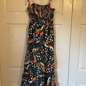Farm Rio for Anthropologie Toucan Tiered Midi Dress large